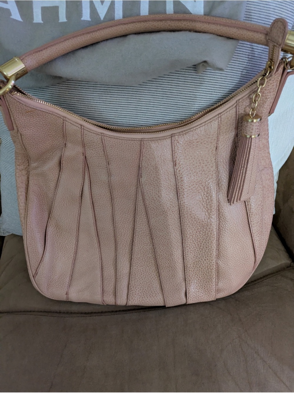 Brahmin Blush Pink Leather Shoulder Bag with Tassel